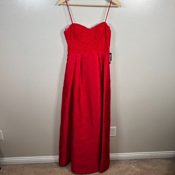 Adrianna Papell Lace Bodice Gown Dress Size 4 Red Formal Special Occasion Event - Picture 1 of 15
